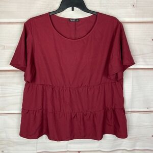 Shein‎ Curve Top Womens XXL Peplum Short Sleeve Blouse Flutter Sleeve Scoop Neck
